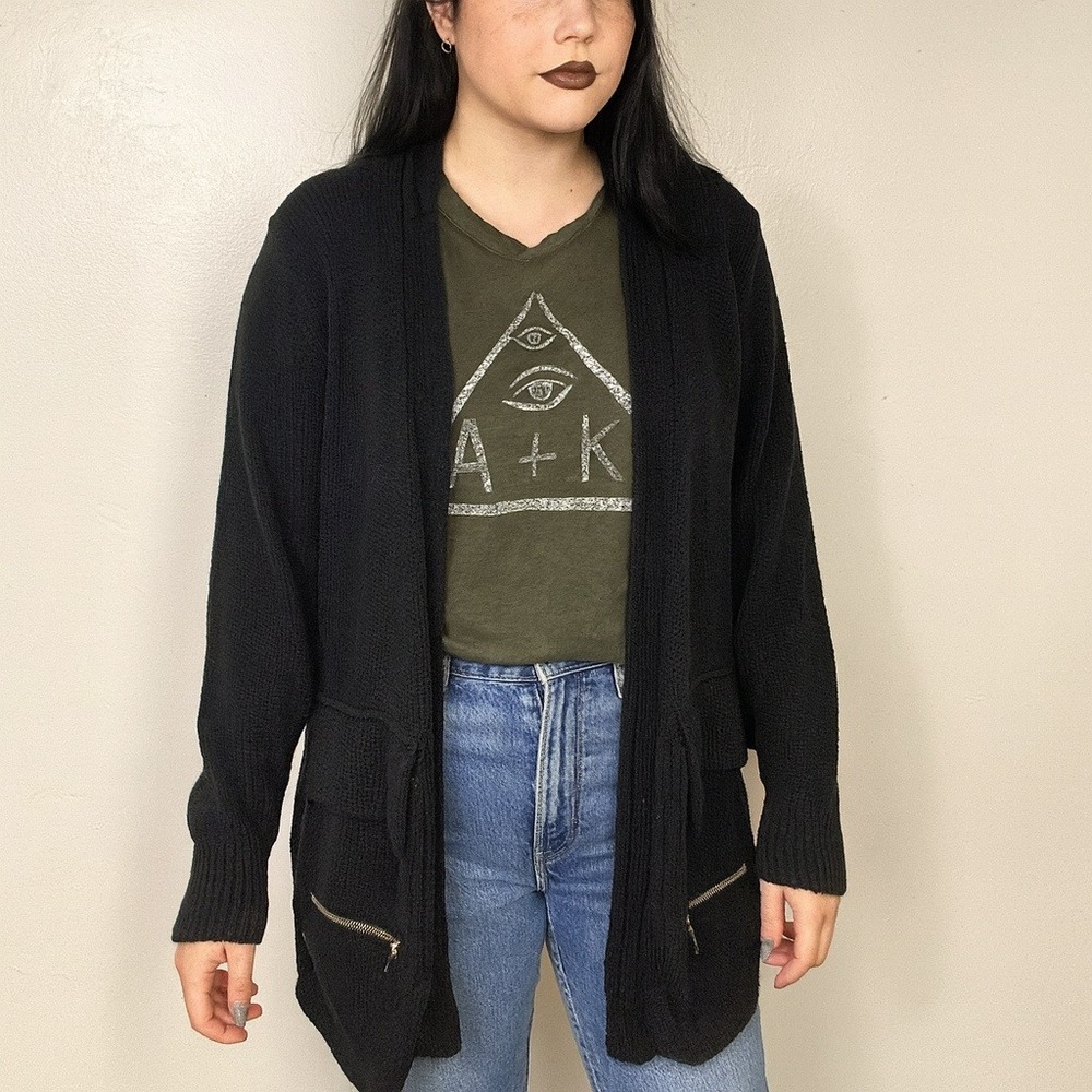 UNIF Urban Outfitters Cardigan Sweater Womens Medium Black‎ Knit Open Front